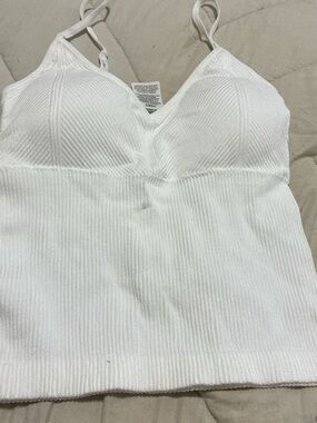 White Ribbed Tank Top with Built-In Bust Support
